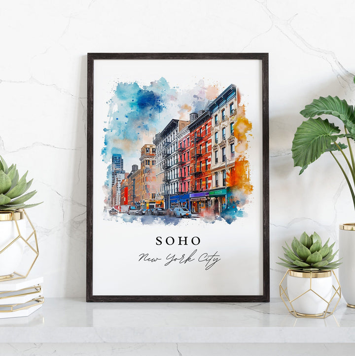 SoHo NYC watercolor travel art - Manhattan, SoHo print, Wedding gift, Birthday present, Custom Text, Perfect Gift