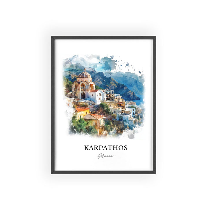 Karpathos Greece Wall Art, Dodecanese Islands Print, Greece Watercolor Art, Karpathos Gift, Travel Print, Travel Poster, Housewarming Gift
