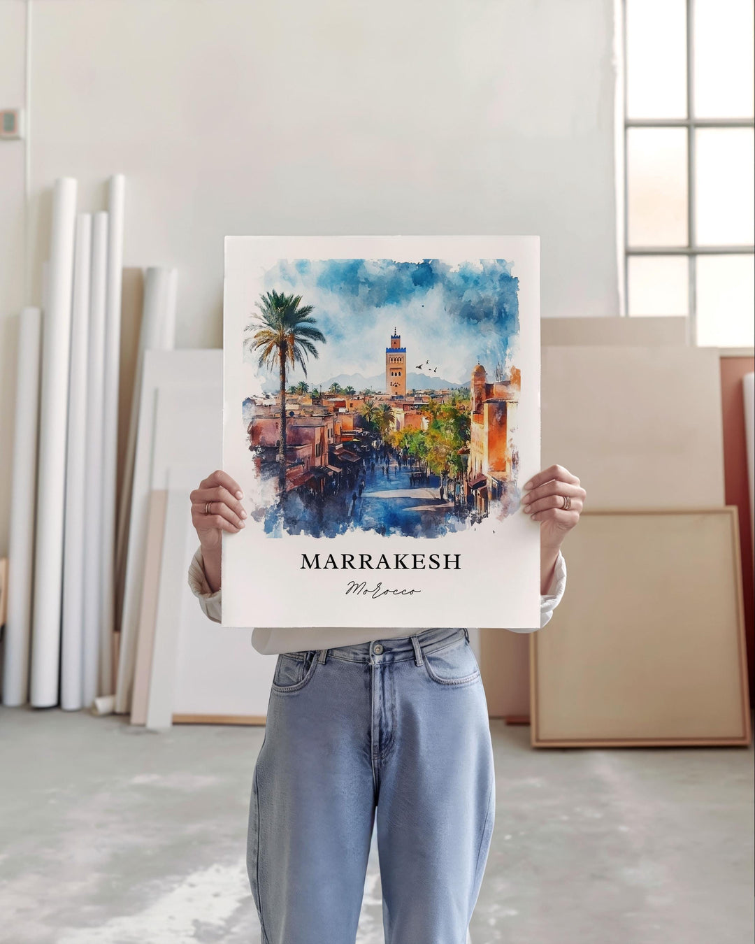 Marrakesh Wall Art, Marrakesh Print, Marrakesh Watercolor Art, Marrakesh Morocco Gift, Travel Print, Travel Poster, Housewarming Gift