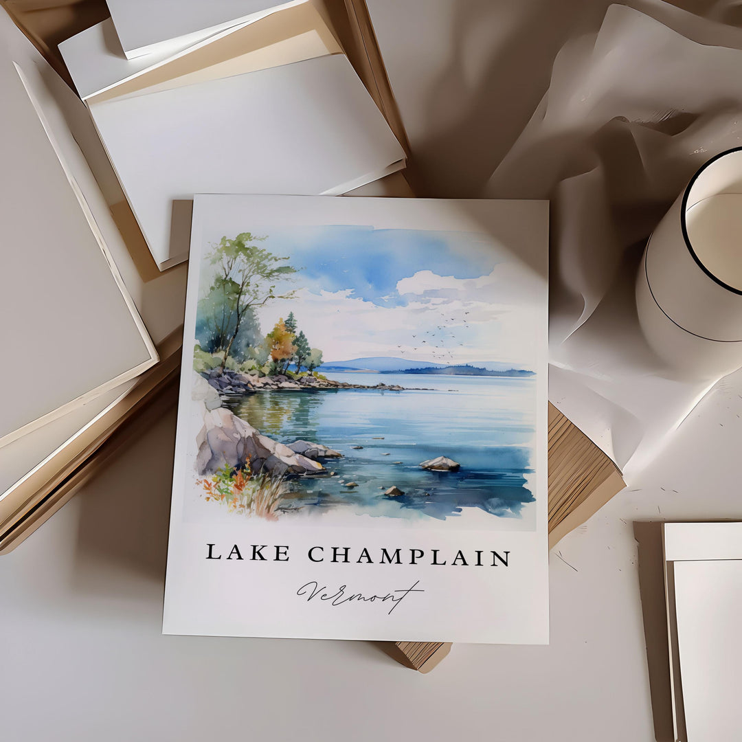 Lake Champlain VT wall art - Vermont, Lake Champlain poster, Burlington VT Wedding gift, Birthday present, Custom Text, Personalized Gift