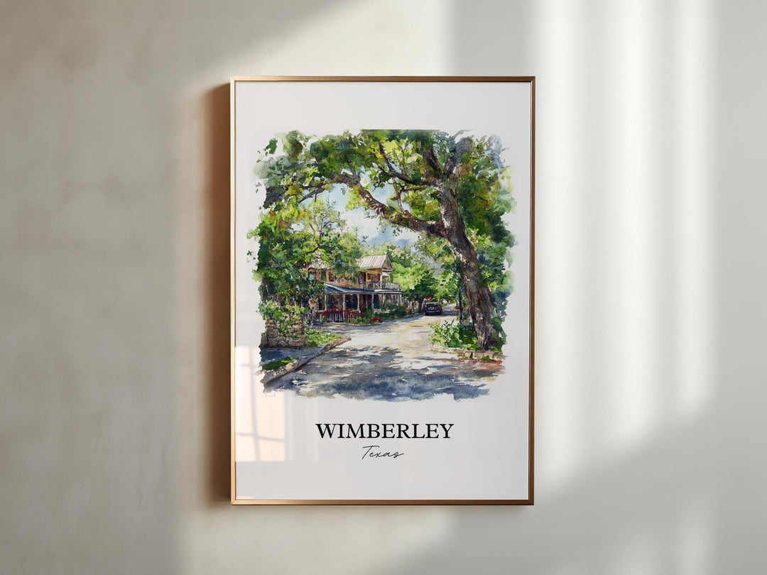 Wimberley TX Wall Art, Hays County Print, Texas Watercolor Art, Wimberley Texas Gift, Travel Print, Travel Poster, Housewarming Gift