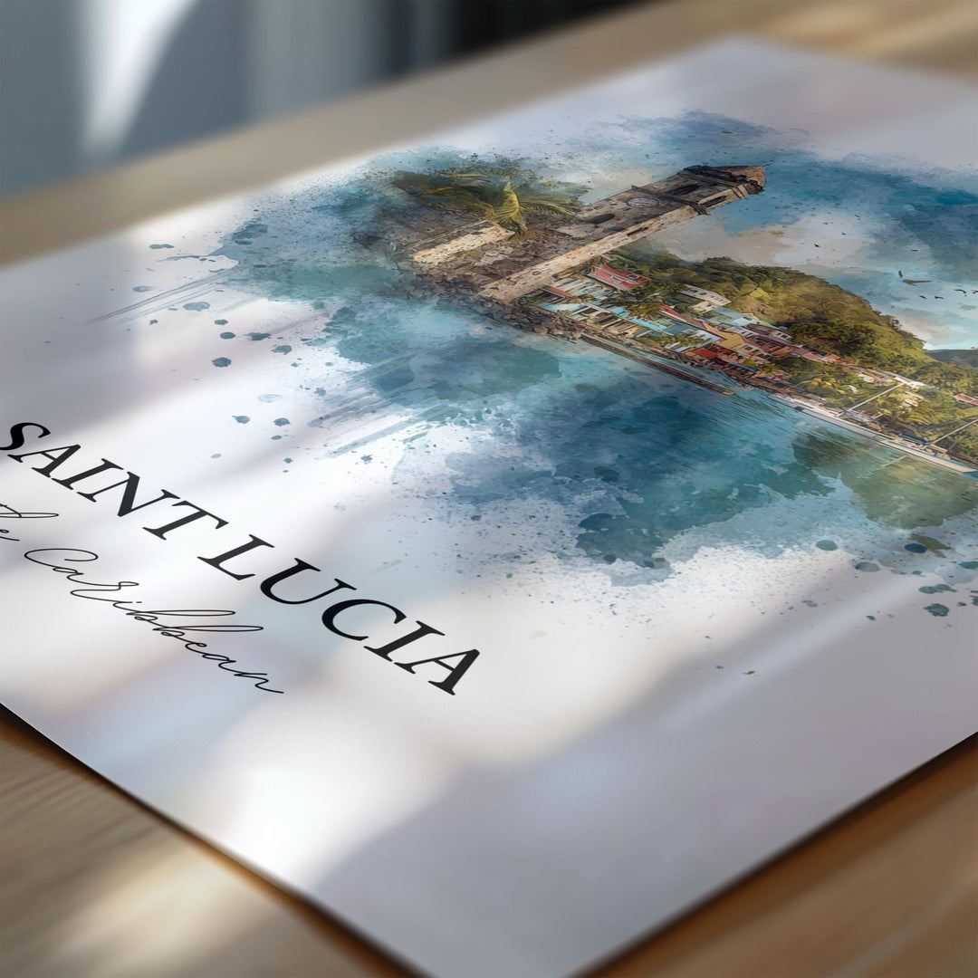 Saint Lucia Wall Art, St. Lucia Print, Caribbean Watercolor Art, St. Lucia Gift, Travel Print, Travel Poster, Housewarming Gift