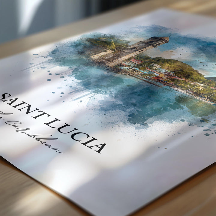Saint Lucia Wall Art, St. Lucia Print, Caribbean Watercolor Art, St. Lucia Gift, Travel Print, Travel Poster, Housewarming Gift