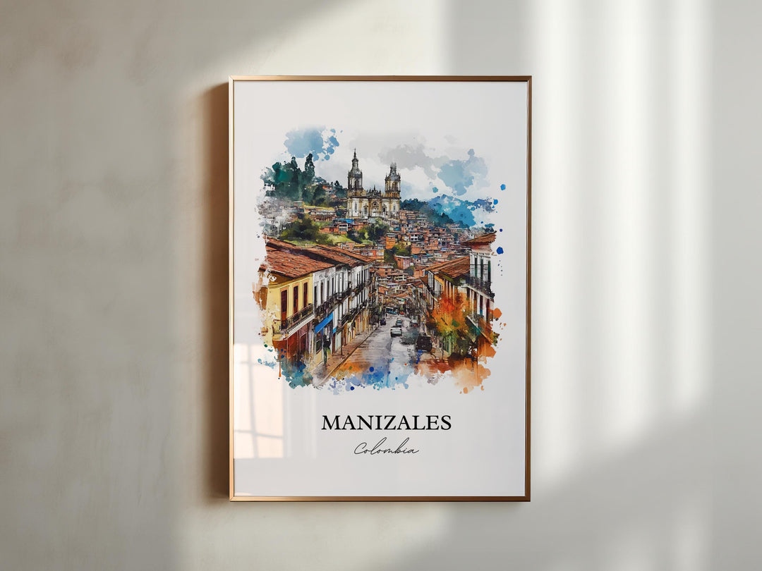 Manizales Wall Art, Manizales Print, Colombia Watercolor Art, Manizales Colombia Gift, Travel Print, Travel Poster, Housewarming Gift