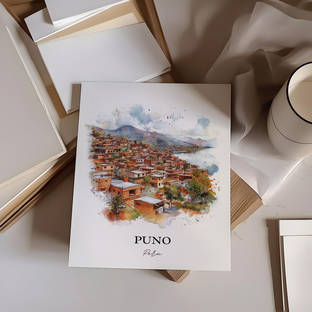 Puno Peru Wall Art, Lake Titicaca Print, Peru Watercolor Art, Puno Peru Gift, Travel Print, Travel Poster, Housewarming Gift