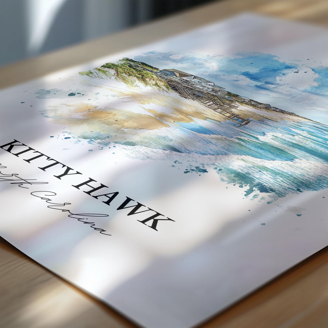 Kitty Hawk NC Wall Art, Outer Banks Print, OBX Watercolor Art, Kitty Hawk Gift, Travel Print, Travel Poster, Housewarming Gift