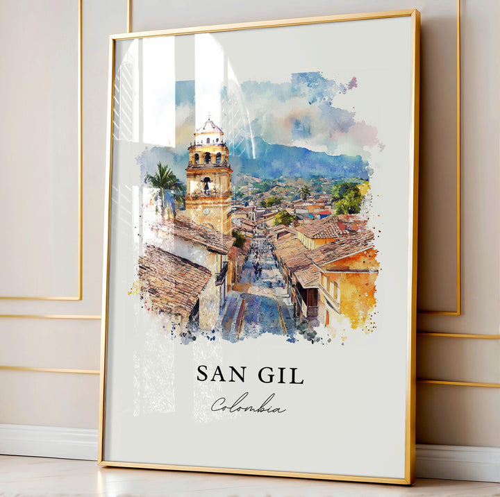 San Gil Colombia Wall Art, San Gil Print, Colombia Watercolor Art, San Gil Colombia Gift,