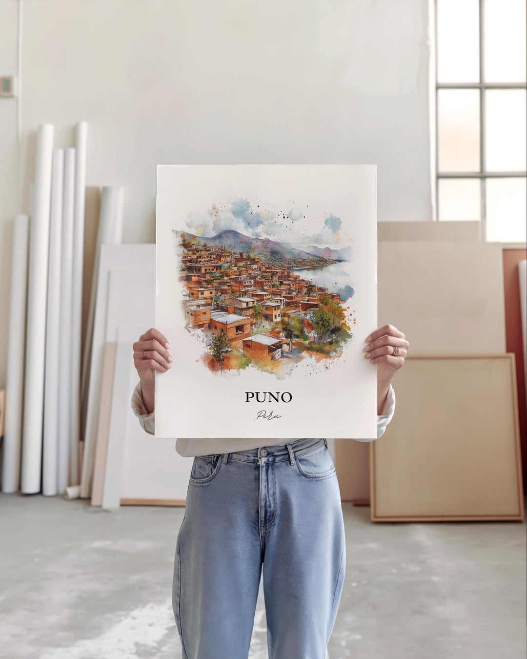 Puno Peru Wall Art, Lake Titicaca Print, Peru Watercolor Art, Puno Peru Gift, Travel Print, Travel Poster, Housewarming Gift