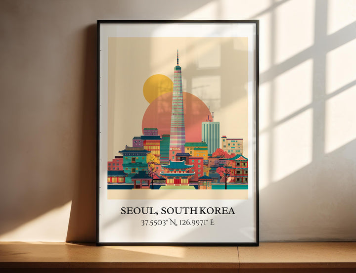 Seoul Art, Seoul Retro Travel Art, Seoul Home Decor, Seoul SK Gift, South Korea Travel Art, Travel Prints, Housewarming Gift