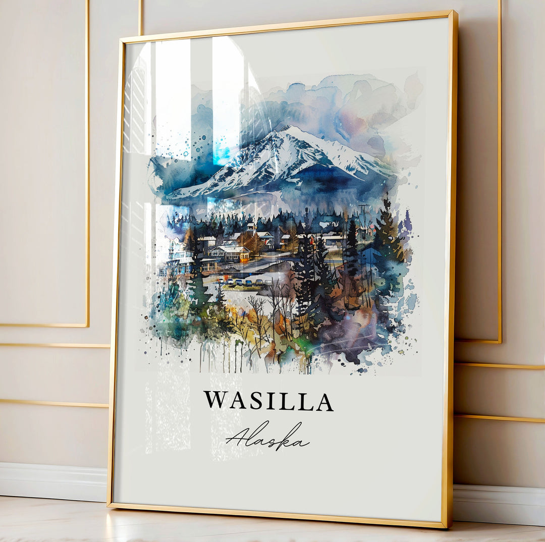 Wasilla Alaska Wall Art, Wasilla AK Print, Wasilla AK Watercolor, Cook Inlet Alaska Gift,