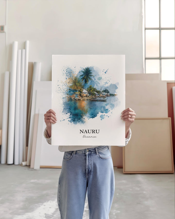 Nauru Wall Art, Nauru Print, Nauru Island Watercolor Art, Nauru Gift, Travel Print, Travel Poster, Housewarming Gift