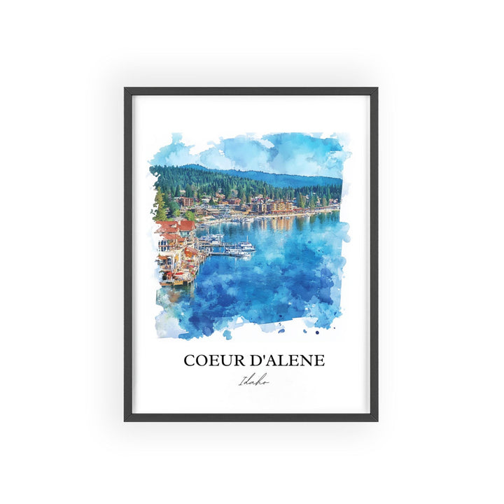 Coeur D'Alene Wall Art, Coeur D'Alene ID Print, Idaho Watercolor Art, Coeur D'Alene Gift, Travel Print, Travel Poster, Housewarming Gift