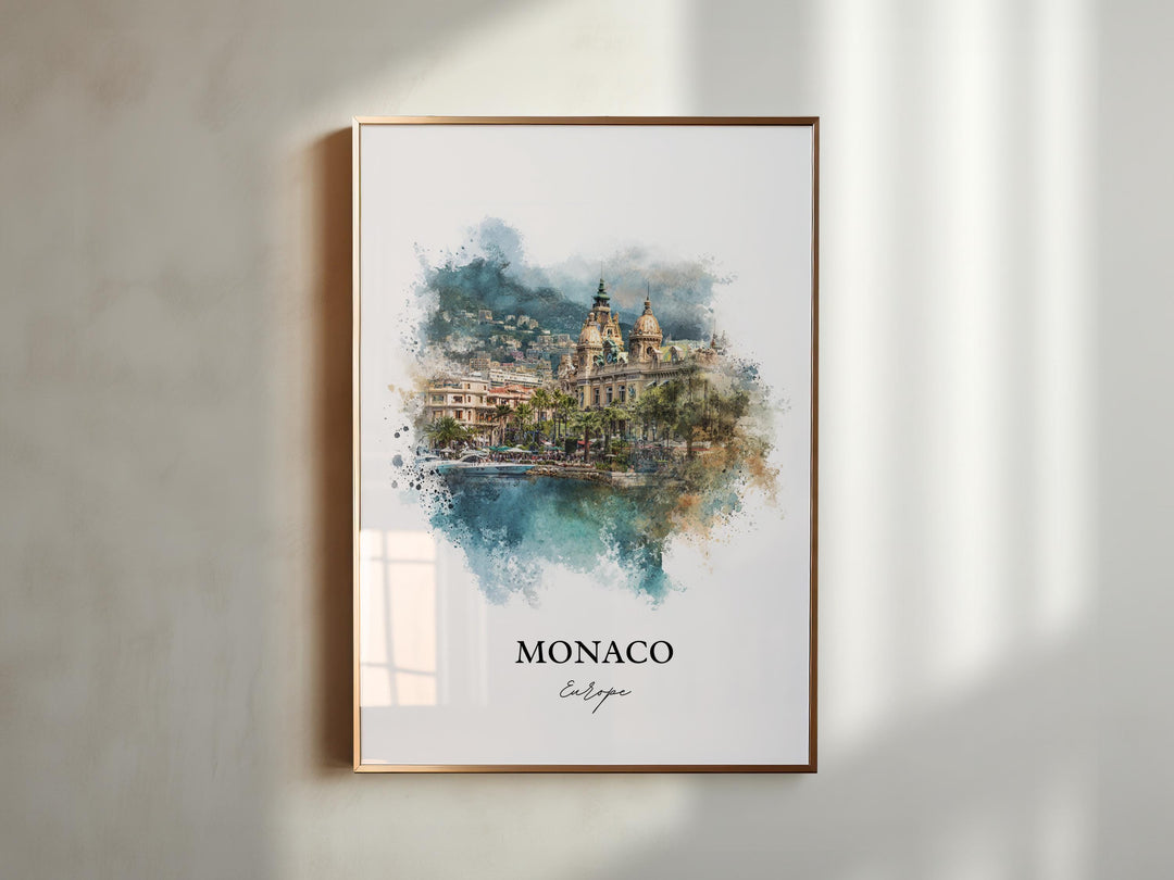 Monaco Wall Art, Monaco Print, Monaco Watercolor Art, Monaco Europe Gift, Travel Print, Travel Poster, Housewarming Gift