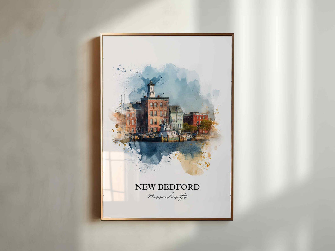 New Bedford MA Wall Art, Bristol County Print, Massachusetts Watercolor, New Bedford Gift, Travel Print, Travel Poster, Housewarming Gift