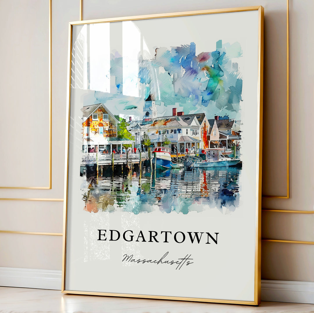Edgartown MA Wall Art, Martha's Vineyard Print, Edgartown Watercolor, Edgartown Mass. Gift, Travel Poster, Housewarming Gift