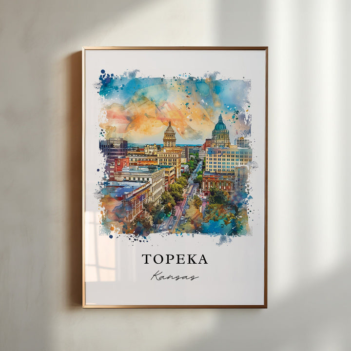 Topeka Kansas Wall Art, Topeka Print, Topeka KS Watercolor, Topeka Kansas Gift,