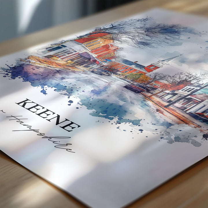 Keene NH Wall Art, Keene Print, New Hampshire Watercolor Art, Keene NH Gift, Travel Print, Travel Poster, Housewarming Gift