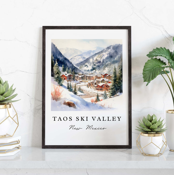 Taos Ski Valley traditional travel art - New Mexico, Taos NM poster print, Wedding gift, Birthday present, Custom Text, Perfect Gift