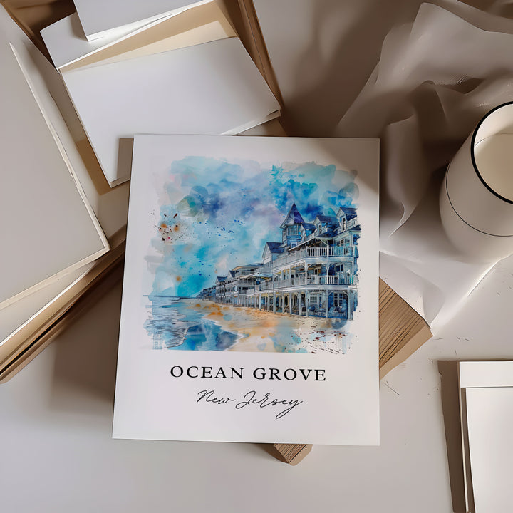 Ocean Grove Wall Art, Ocean Grove Print, Ocean Grove NJ Watercolor Art, Jersey Shore Gift, Travel Poster, Housewarming Gift