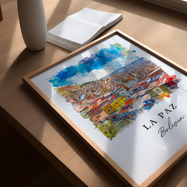 La Paz watercolor travel art - Bolivia, La Paz print, Wedding gift, Birthday present, Custom Text, Perfect Gift