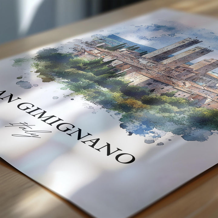 San Gimignano Wall Art, Tuscany Print, Italy Watercolor Art, San Gimignano Gift, Travel Print, Travel Poster, Housewarming Gift