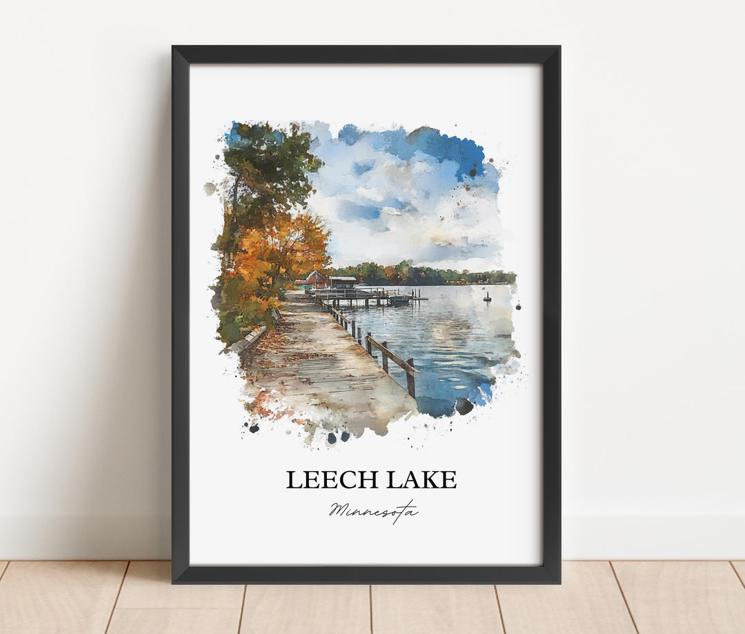 Leech Lake Wall Art, Cass County Print, Minnesota Watercolor Art, Leech Lake MN Gift, Travel Print, Travel Poster, Housewarming Gift