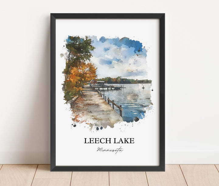 Leech Lake Wall Art, Cass County Print, Minnesota Watercolor Art, Leech Lake MN Gift, Travel Print, Travel Poster, Housewarming Gift