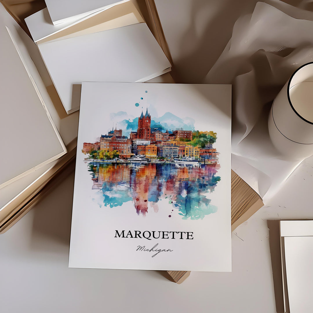 Marquette, Michigan, USA – Watercolor Art Print