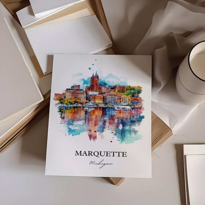 Marquette, Michigan, USA – Watercolor Art Print