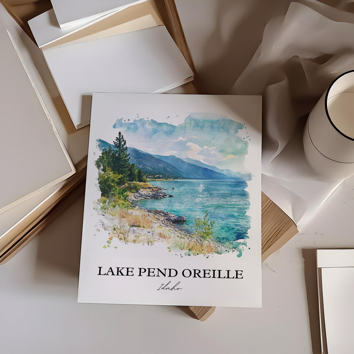 Lake Pend Oreille, USA – Watercolor Art Print