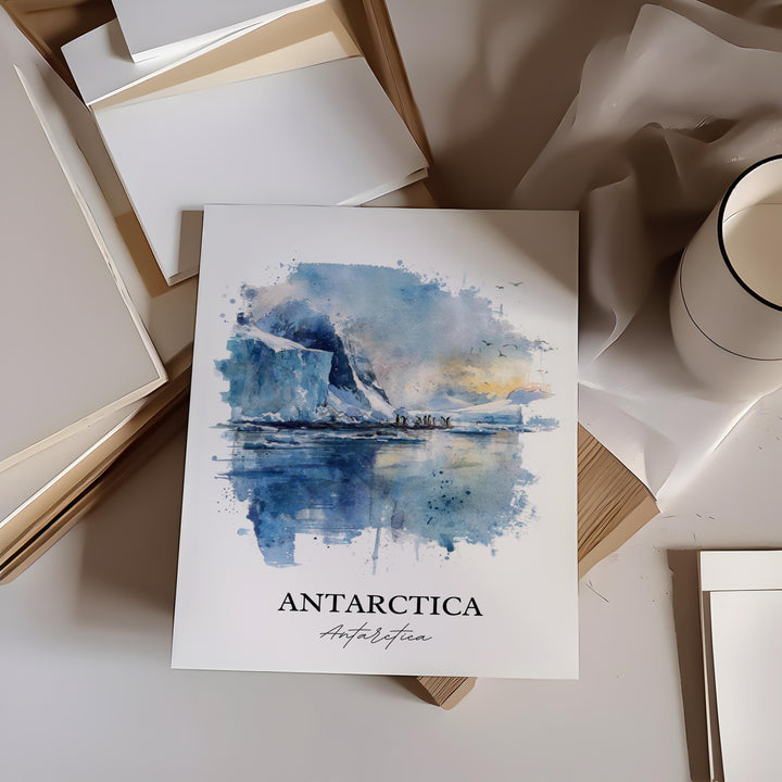 Antarctica Wall Art, Antarctica Print, Antarctica Watercolor Art, Antarctica Gift, Travel Print, Travel Poster, Housewarming Gift