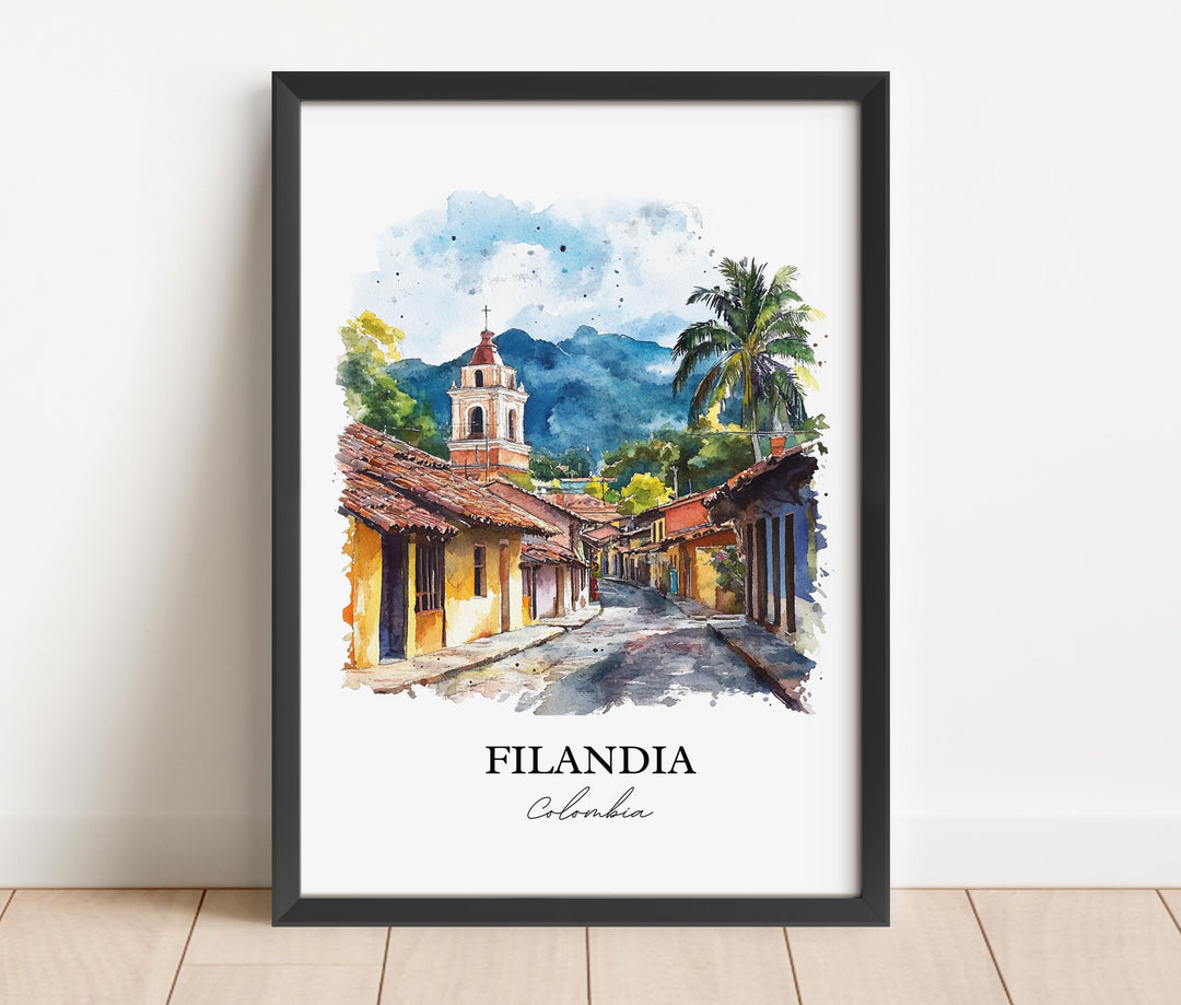 Filandia Wall Art, Quindío Print, Colombia Watercolor Art, Filandia Colombia Gift, Travel Print, Travel Poster, Housewarming Gift