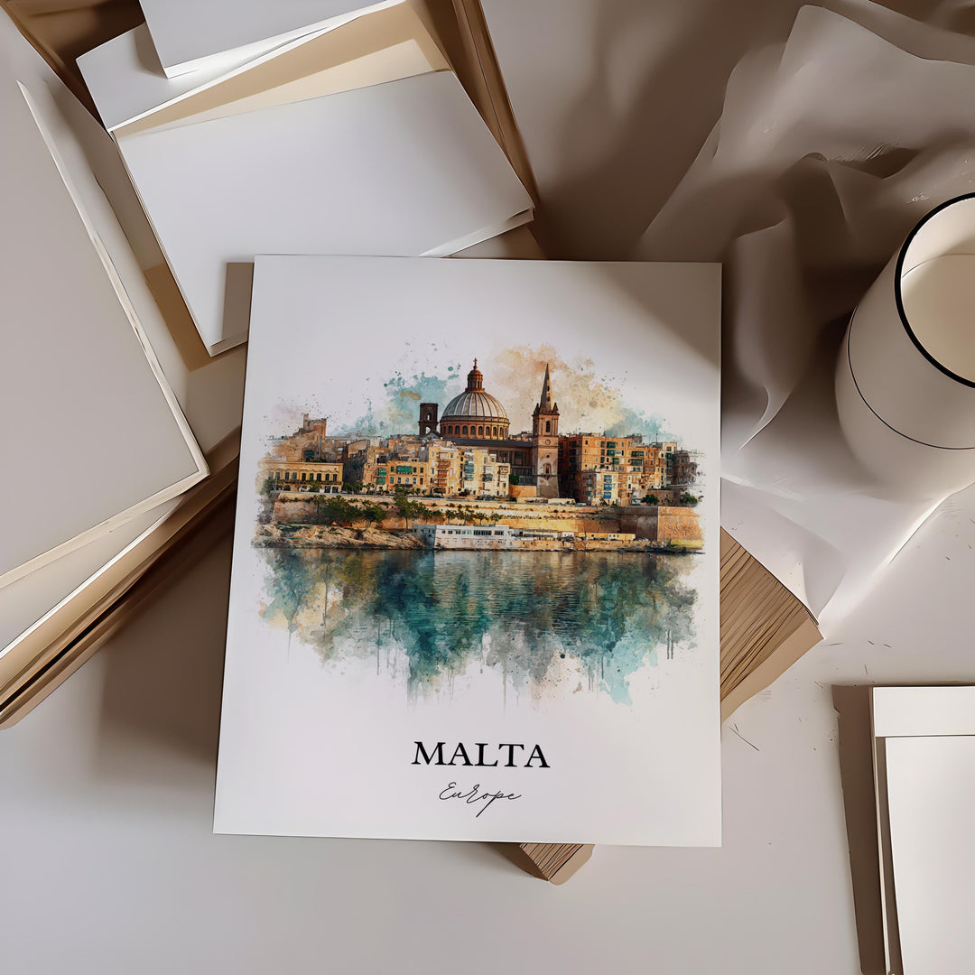 Malta Wall Art, Malta Europe Print, Malta Watercolor Art, Malta Gift, Travel Print, Travel Poster, Housewarming Gift
