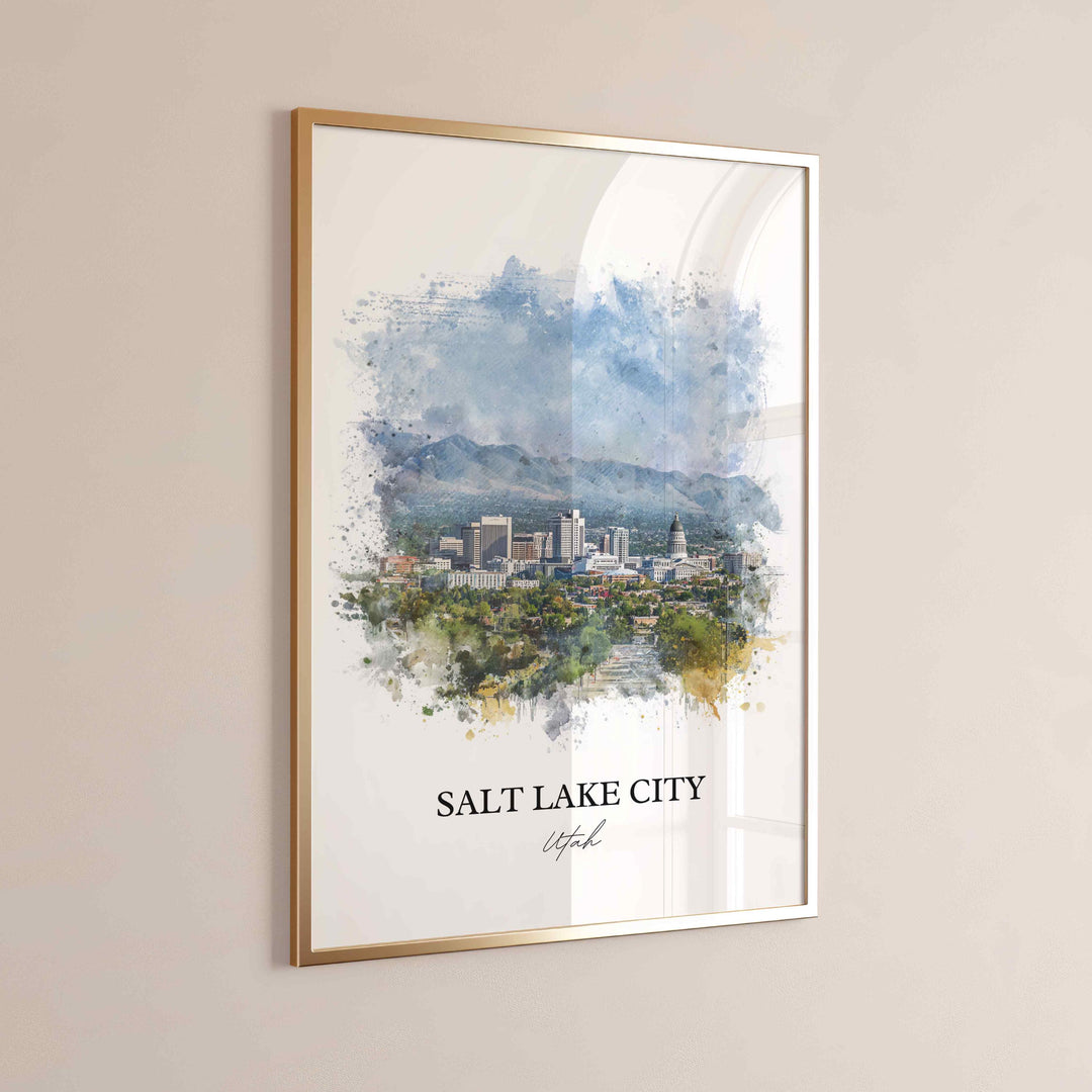 Salt Lake City Wall Art, SLC Print, Utah Watercolor Art, Salt Lake City Skyline Gift, Travel Print, Travel Poster, Housewarming Gift