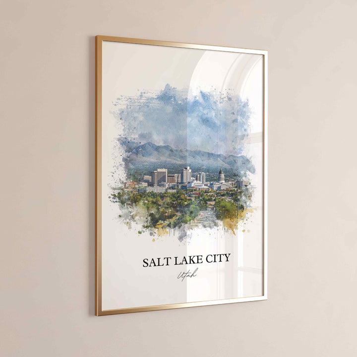 Salt Lake City Wall Art, SLC Print, Utah Watercolor Art, Salt Lake City Skyline Gift, Travel Print, Travel Poster, Housewarming Gift