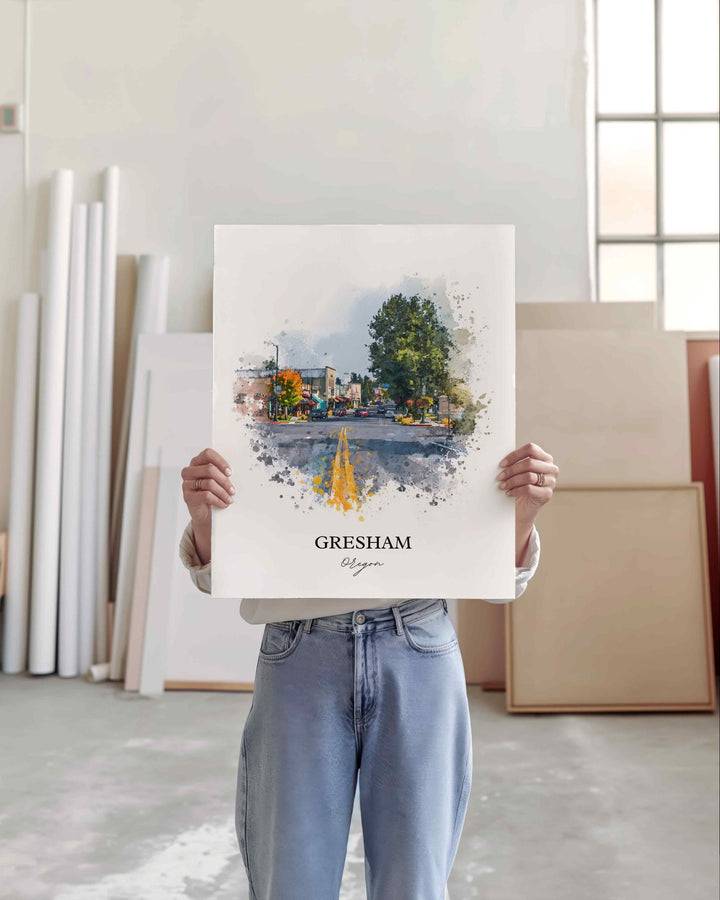 Gresham, Oregon Wall Art, Gresham Print, Oregon Watercolor Art, Willamette Valley Gift, Travel Print, Travel Poster, Housewarming Gift