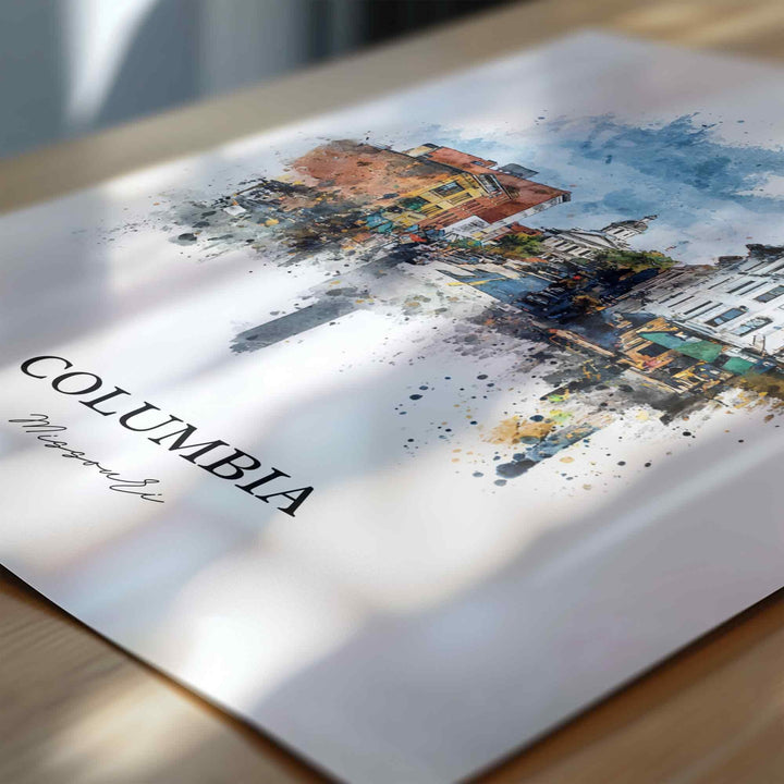Columbia Missouri Wall Art, Columbia Print, Columbia MO Watercolor Art, Missouri Gift, Travel Print, Travel Poster, Housewarming Gift