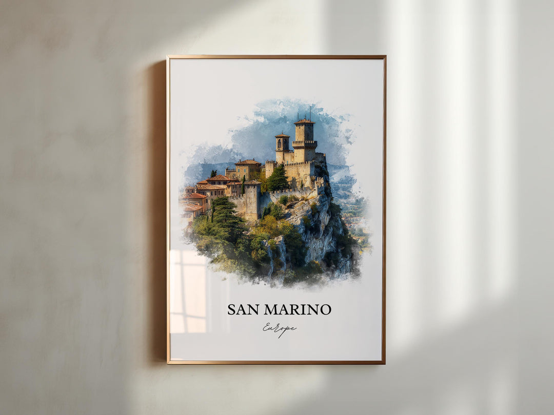 San Marino Wall Art, San Marino Print, San Marino Watercolor Art, San Marino Gift, Travel Print, Travel Poster, Housewarming Gift