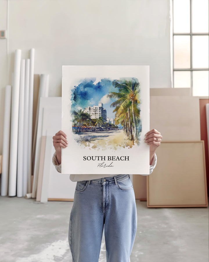 South Beach Wall Art, South Beach Print, Miami Watercolor Art, Miami Beach Gift, Travel Print, Travel Poster, Housewarming Gift