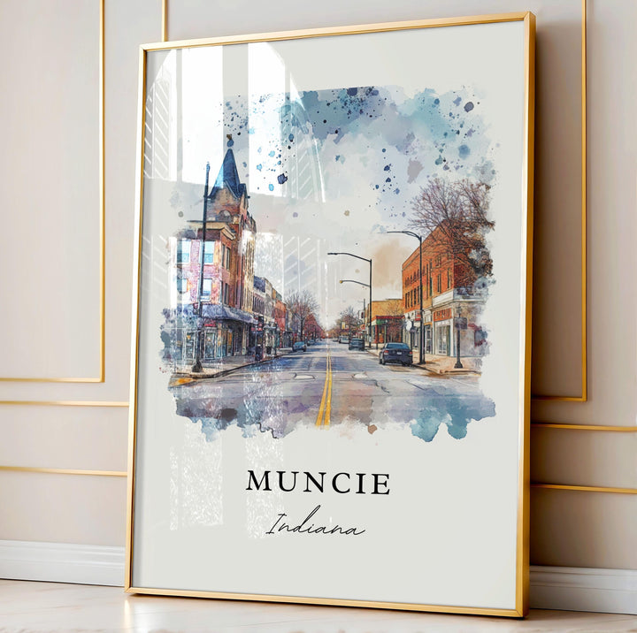 Muncie IN Wall Art, Muncie Indiana Print, Muncie Watercolor Art, Muncie Indiana Gift,