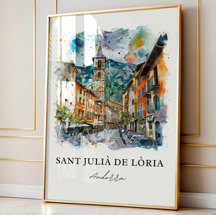 Sant Julià de Lòria Wall Art, Sant Julià de Lòria Print, Andorra Watercolor, Andorra Gift,