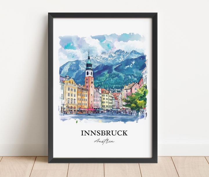 Innsbruck Wall Art, Innsbruck Print, Austria Watercolor Art, Innsbruck Austria Gift, Travel Print, Travel Poster, Housewarming Gift