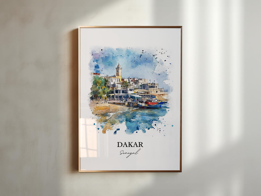Dakar Wall Art, Senegal Print, Senegal Watercolor Art, Dakar Senegal Gift, Travel Print, Travel Poster, Housewarming Gift