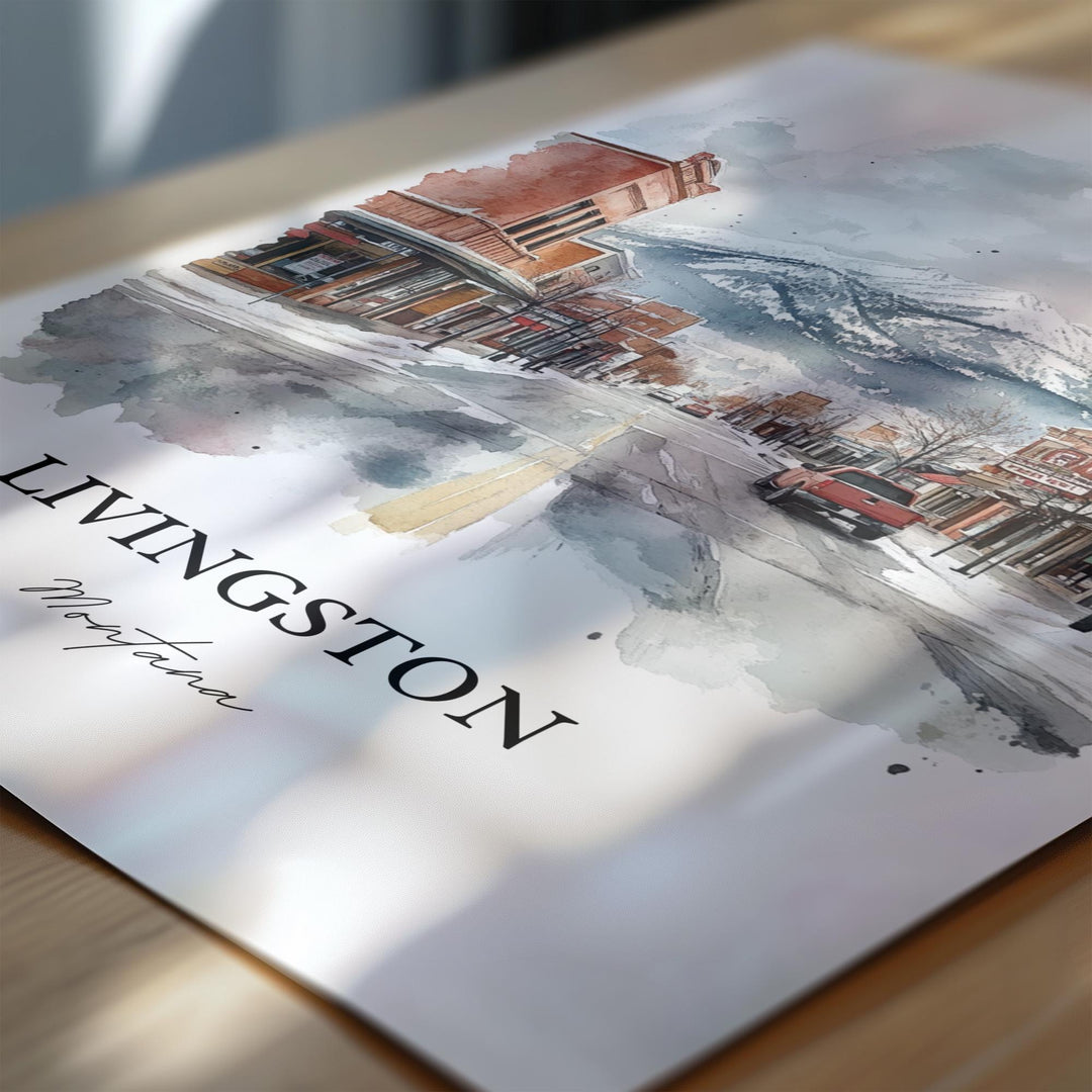 Livingston MT Wall Art, Montana Print, Yellowstone River Watercolor, Livingston Montana Gift, Travel Print, Travel Poster, Housewarming Gift