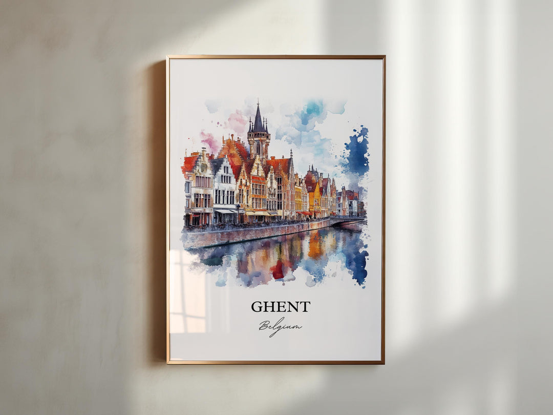 Ghent Wall Art, Ghent Belgium Print, Belgium Watercolor Art, Ghent Belgium Gift, Travel Print, Travel Poster, Housewarming Gift