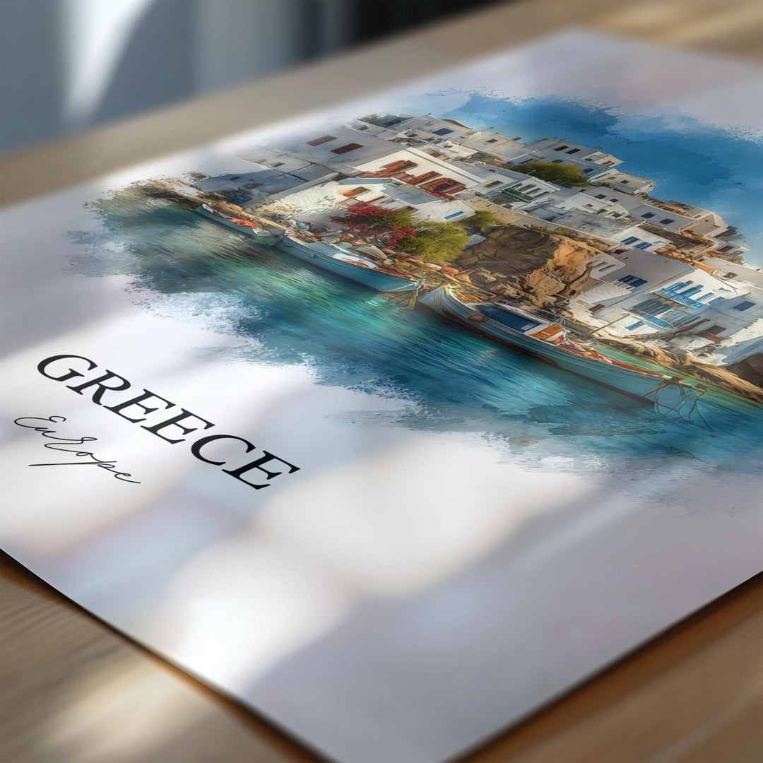 Greece Wall Art, Greek Print, Greece Watercolor Art, Greece Gift, Travel Print, Travel Poster, Housewarming Gift