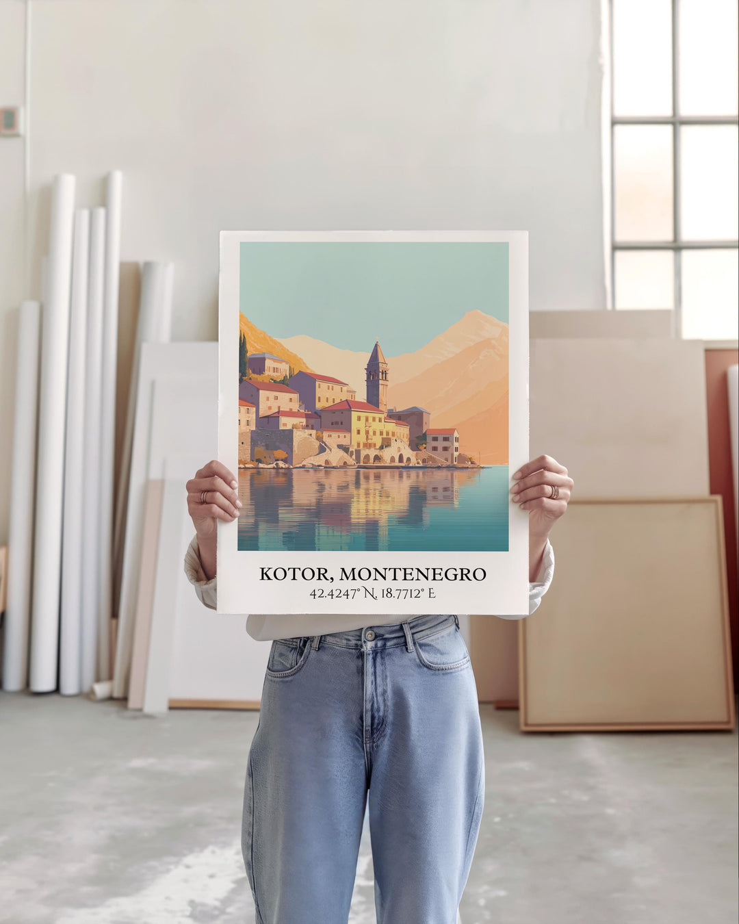 Kotor Art, Kotor Retro Travel Art, Kotor Montenegro Home Decor, Montenegro Gift, Balkans Travel Art, Travel Prints, Housewarming Gift