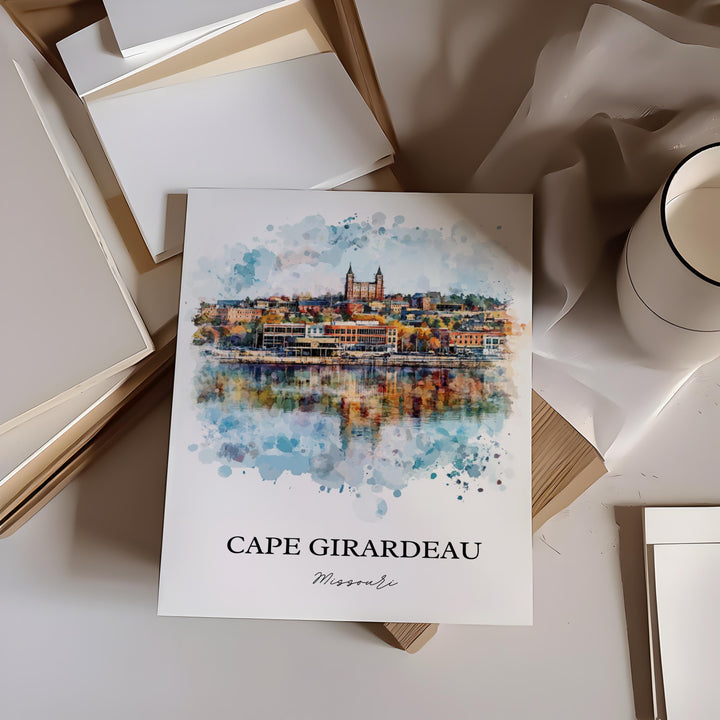 Cape Girardeau Wall Art, Scott County MO Print, Missouri Watercolor Art, Cape Girardeau Gift, Travel Print, Travel Poster, Housewarming Gift
