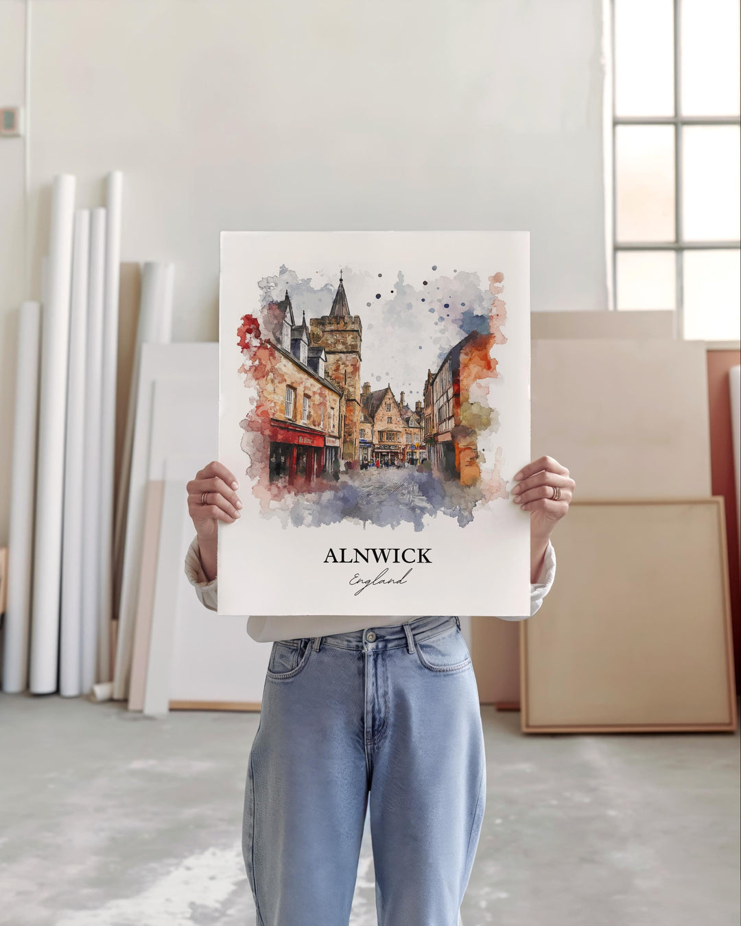 Alnwick Wall Art, Northumberland Print, England Watercolor Art, Alnwick England Gift, Travel Print, Travel Poster, Housewarming Gift
