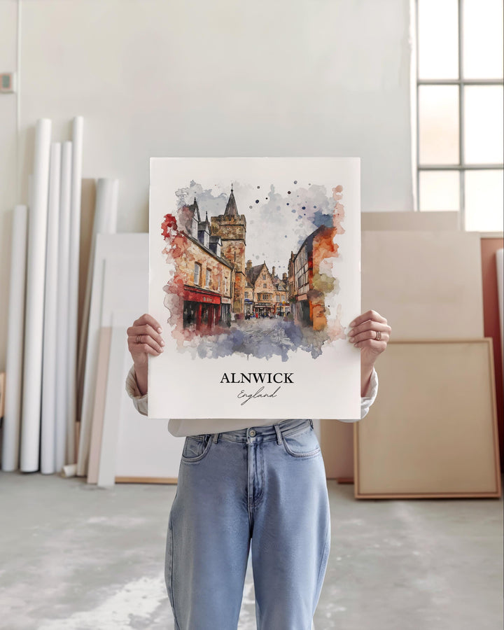 Alnwick Wall Art, Northumberland Print, England Watercolor Art, Alnwick England Gift, Travel Print, Travel Poster, Housewarming Gift
